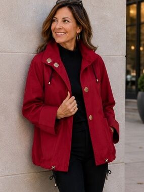 Marla Wynne NWT Red Canvas Utility Jacket | High Collar | Snap Front | Size M